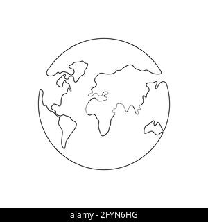 Continuous Earth line drawing symbol. World map one line art. Earth globe hand drawn insignia Stock Vector