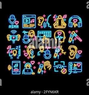 Asmr Sound Phenomenon neon glow icon illustration Stock Vector