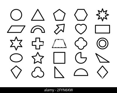 Geometric shape line icon set. Black silhouette large collection basic figures. School outline elements. Education concept. Stock Vector