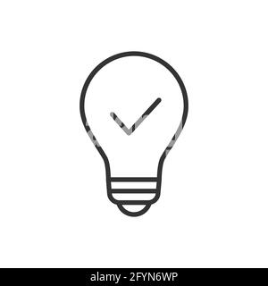 Bulb with tick line icon. Checkmark lamp outline symbol. Check innovative idea sign. Stock Vector