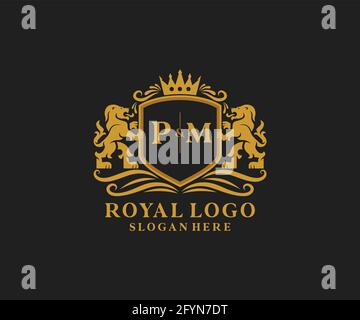 PM Letter Lion Royal Luxury Logo template in vector art for luxurious ...