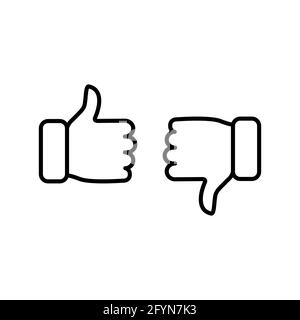 Thumbs up and thumbs down icon. Like and dislike black silhouette sign. Disagree with agree outline symbol. Arm gesture. Stock Vector