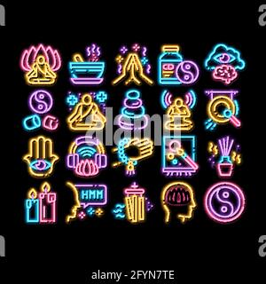 Meditation Practice neon glow icon illustration Stock Vector