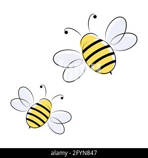 Honey bees characters. Cute happy bee. Vector illustration isolated on white background Stock Vector