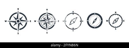 Compass icon set. Navigation pictogram collection. Vector isolated Stock Vector