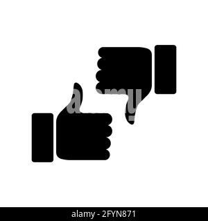 Thumbs up and thumbs down icon. Like and dislike black silhouette sign. Disagree with agree outline symbol. Arm gesture. Stock Vector
