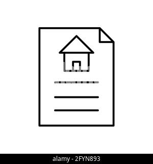 Document with house outline icon. Property line documents. Real estate contract information. Mortgage concept Stock Vector