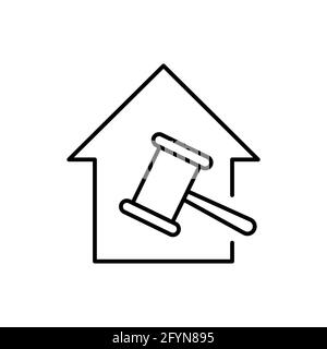 Home with gavel line icon. Auction house sign. Low mortgage concept. Vector isolated Stock Vector