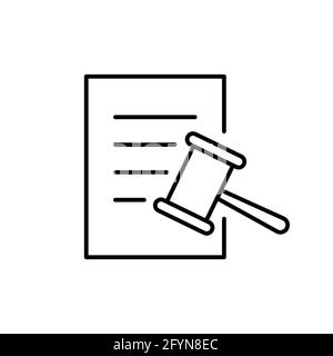 Document with gavel line icon. Low contract form. Vector isolated on white Stock Vector