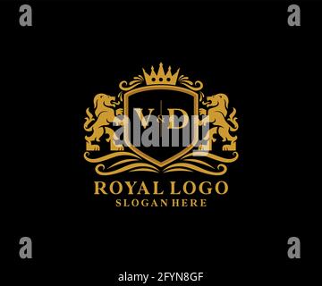 VD Letter Lion Royal Luxury Logo template in vector art for Restaurant, Royalty, Boutique, Cafe, Hotel, Heraldic, Jewelry, Fashion and other vector il Stock Vector
