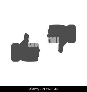 Thumbs up and thumbs down icon. Like and dislike black silhouette sign. Disagree with agree outline symbol. Arm gesture. Stock Vector