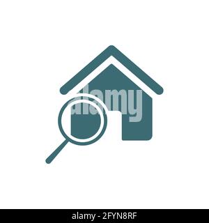 House search icon. Building symbol with magnifying glass. Home and loupe blue sign Stock Vector