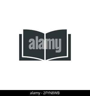 Book icon. Open pages. Education symbol. Book black silhouette. Reading concept. Vector illustration Stock Vector