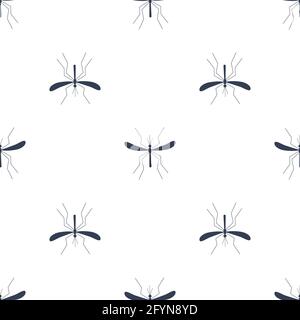 Mosquitoes seamless pattern white background. Bloodsucker symbol. Zika virus malaria alert vector Stock Vector