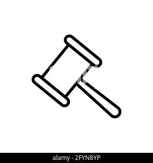 Hammer justice line icon. Law symbol. Court gavel linear illustration. Judge gavel sign. Vector isolated on white. Stock Vector