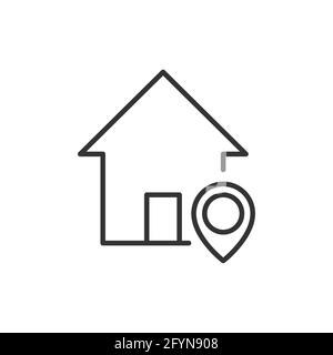 Home icon. House black pictogram with map pin sign. Home location concept. Building silhouette symbol. Vector isolated Stock Vector