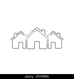 House line icon. Three building outline symbol. Company pictogram. Home sign. Stock Vector