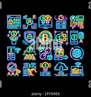 Fintech Innovation neon glow icon illustration Stock Vector