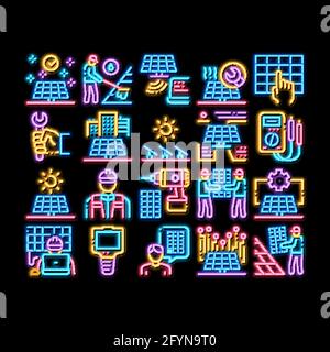 Solar Energy Technicians neon glow icon illustration Stock Vector