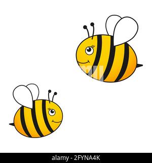 Honey bees characters. Cute happy bee. Vector illustration isolated on white background Stock Vector