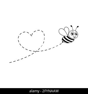 Cartoon Bee Flying on a Heart Shaped Dotted Route Stock Vector