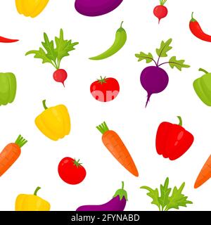 Vegetable colorful seamless pattern. Healthy food collection. Fresh organic elements pattern Stock Vector
