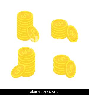 Isometric gold coins. Money symbol. Wealth concept. Vector illustration isolated on white Stock Vector
