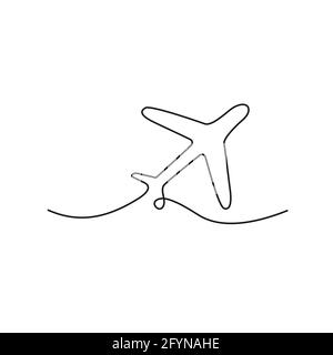 Airplane one line drawing. Minimalism art. Continuous line plane transportation. Vector illustration isolated on white background Stock Vector