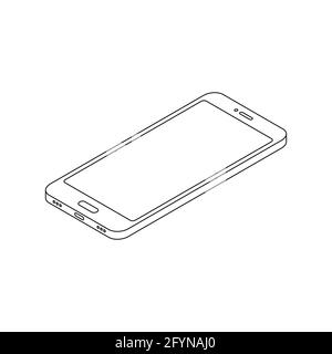Isometric line smartphone. 3d mobile phone with empty screen. Digital technology outline concept. Vector isolated on white Stock Vector
