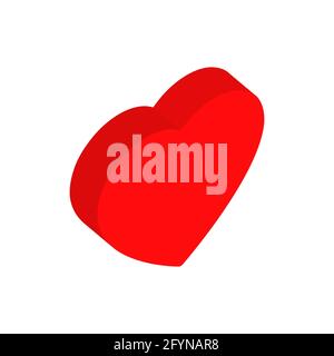 Red heart isometric icon. Cute flat love symbol. Vector isolated on white background Stock Vector
