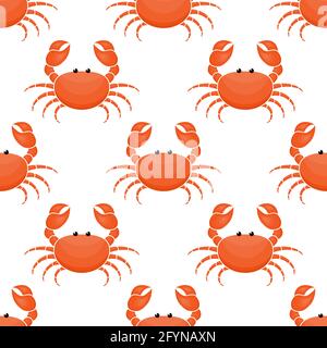 Crab cute pattern background. Seafood seamless pattern. Stock Vector