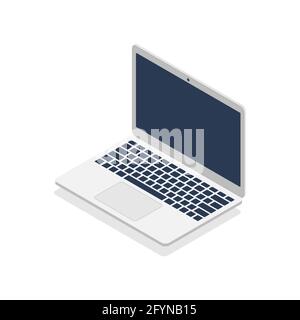 Isometric laptop. Open modern laptop with empty screen. Portable 3d computer device. Stock Vector