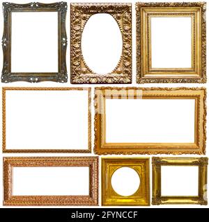 Set of various antique photo frames on white background Stock Photo