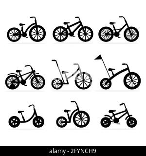 Bike kids icon set. Bicycles silhouettes collection Stock Vector