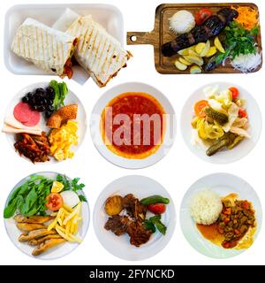 Collection of various traditional Turkish dishes isolated on white background Stock Photo
