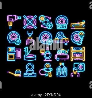 Tire Fitting Service neon glow icon illustration Stock Vector