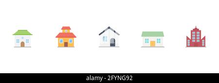 Building icon large set. Modern buildings and estate symbol colorful collection. Vector isolated on white Stock Vector