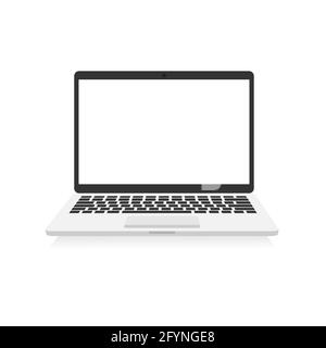 Laptop with empty white screen. Portable 3d realistic computer device. Modern digital technology blank with copy space concept. Vector isolated Stock Vector