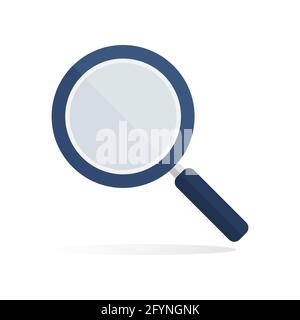 Magnifying glass flat icon. Magnifier blue search element. Detective symbol. Vector isolated on white Stock Vector