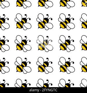 Cartoon bees seamless pattern. Bee flying on white background. Vector illustration. Stock Vector