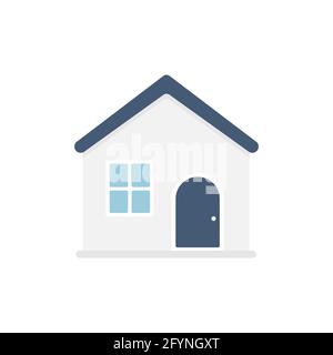 Home flat icon. Cute house with blue roof. Private property sign. Vector isolated on white Stock Vector