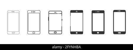 Smartphone icon set. Mobile phones mock up with empty screen collection. Modern linear gadgets group. Vector illustration isolated on white background Stock Vector