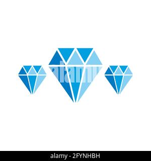 Diamonds blue icon set. Jewelry symbol. Cristal shape sign. Gemstone collection. Vector illustration isolated on white background. Stock Vector