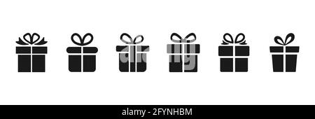Gift box icon set. Presents silhouettes. Christmas gift collection. Vector illustration isolated on white Stock Vector