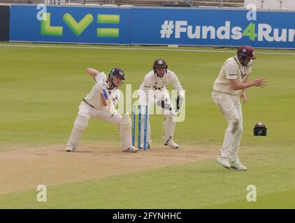 London, UK. 29 May, 2021. London, UK. Gloucestershire’s Miles Hammond batting as Surrey take on Gloucestershire in the County Championship at the Kia Oval, day three David Rowe/Alamy Live News