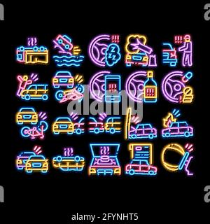 Car Crash Accident neon glow icon illustration Stock Vector