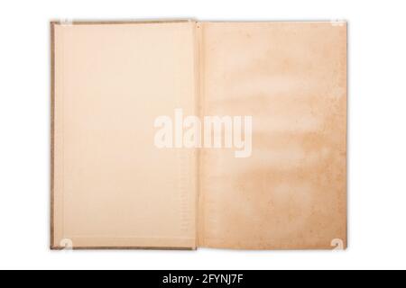 Opened antique book isolated on white background Stock Photo