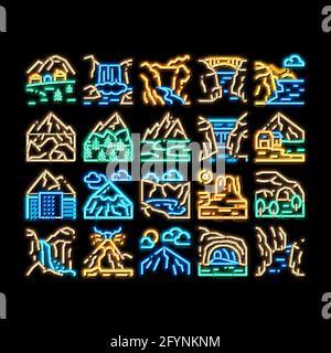 Mountain Landscape neon glow icon illustration Stock Vector