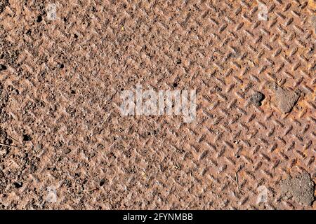 Background of rusted metal diamondplate pattern metal, horizontal aspect Stock Photo