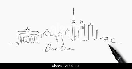 City silhouette berlin in pen line style drawing with black lines on white background Stock Vector
